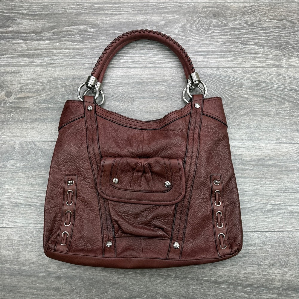 VTG B Makowsky Burgundy Pebbled Leather Hobo Shoulder Handbag Braided Handle Y2K